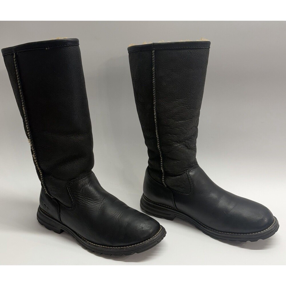 UGG Brooks Tall Boots Women's Size 8 Black Shearling Leather 5490 Winter - Picture 3 of 15